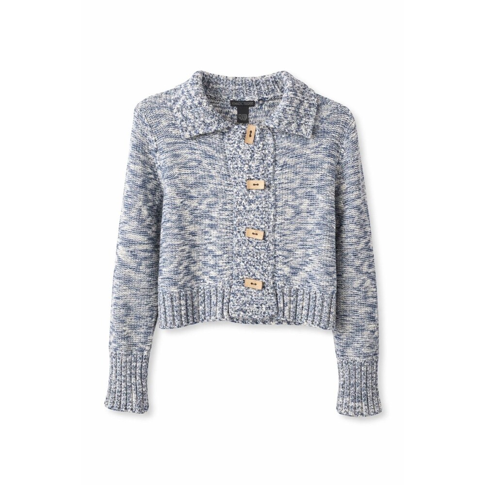 Nomadic Traders Y2K Knit Sweater M Blue Navy White Chunky Wood Buttons
